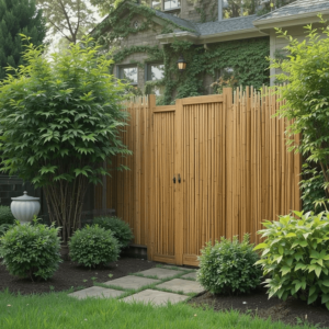 Charming-Bushes-in-Front-of-House-Ideas-with-Bamboo-Screen