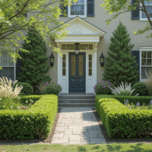 Charming-Bushes-in-Front-of-House-Ideas-with-Boxwood-Hedge