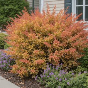 Charming-Bushes-in-Front-of-House-Ideas-with-Colorful-Foliage-Bushes