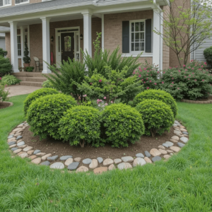 Charming-Bushes-in-Front-of-House-Ideas-with-Decorative-Edging