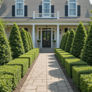 Charming-Bushes-in-Front-of-House-Ideas-with-Formal-Symmetry.