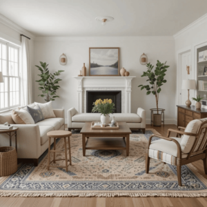 Charming-Farmhouse-Living-Room-Ideas-wit-Layered-Rug