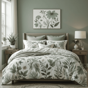 Charming-Sage-Green-and-Grey-Bedroom-Ideas-with-Botanical-Prints