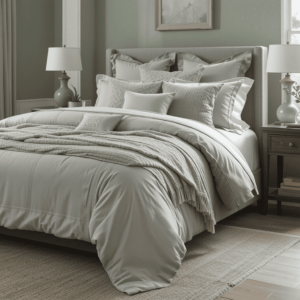 Charming-Sage-Green-and-Grey-Bedroom-Ideas-with-Soft-Grey-Bedding.