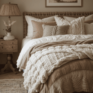 Chic-Earthy-Bedroom-Ideas-with-Cozy-Throws-and-Pillows.