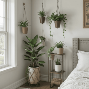 Chic-Earthy-Bedroom-Ideas-with-Creative-Plant-Display