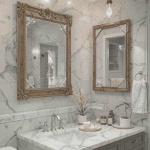 Chic-Farmhouse-Bathroom-Designs-with-Decorative-Mirrors