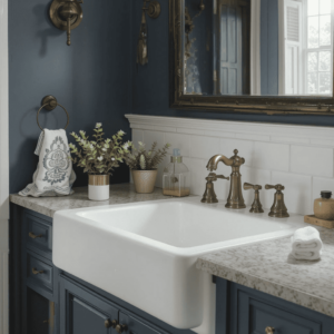 Chic-Farmhouse-Bathroom-Designs-with-Farmhouse-Sink.