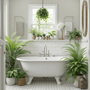 Chic-Farmhouse-Bathroom-Designs-with-Potted-Plants