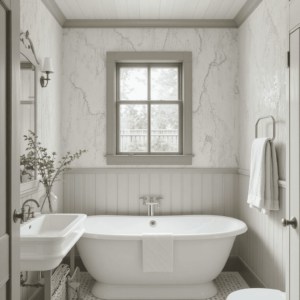 Chic-Farmhouse-Bathroom-Designs-with-Textured-Wall-Treatments