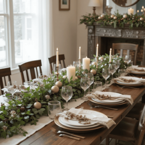 Creative-Christmas-Table-Settings-Ideas-with-Natural-Greenery-Centerpiece.