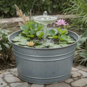 Creative-DIY-Solar-Fountain-Ideas-with-Galvanized-Steel-Tub.