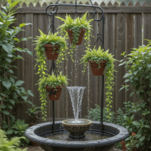 Creative DIY Solar Fountain Ideas with Hanging Planter Fountain