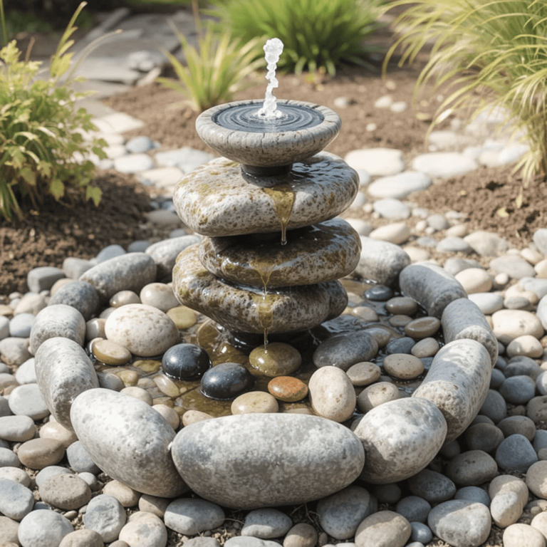 Creative DIY Solar Fountain Ideas with Pebble Fountain Design