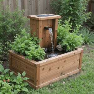 Creative DIY Solar Fountain Ideas with Wooden Planter Fountain.