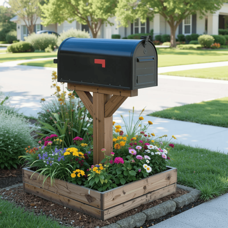 Creative-Mailbox-Flower-Bed-Ideas-with-Rustic-Wooden-Planters