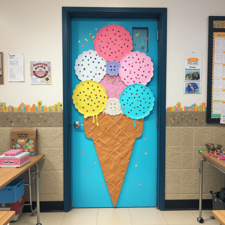 DIY-Summer-Door-Decorations-for-the-Classroom-with-Ice-Cream-Cone-Delight.