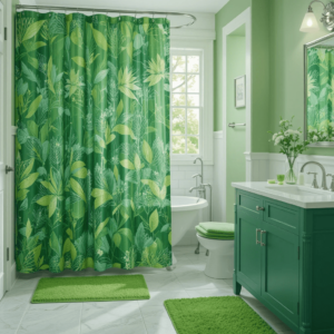 Gorgeous-Green-Bathroom-Ideas-with-Green-Shower-Curtains