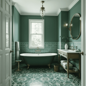 Gorgeous-Green-Bathroom-Ideas-with-Patterned-Floor-Tiles