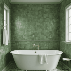 Gorgeous-Green-Bathroom-Ideas-with-Textured-Green-Wallpaper