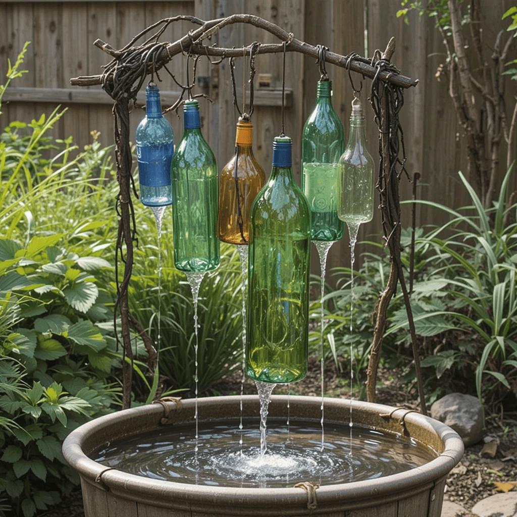 Homemade-Water-Fountains-Ideas-with-Hanging-Bottle-Garden