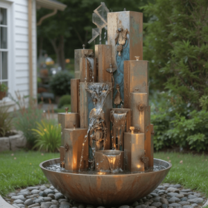 Homemade-Water-Fountains-Ideas-with-Mixed-Metal-Fountain