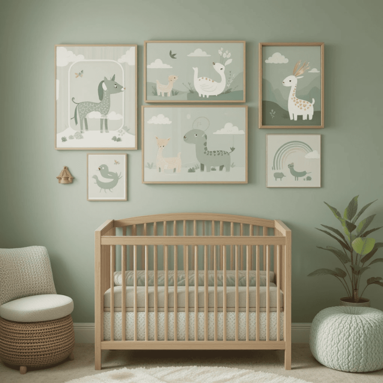 Serene-Sage-Green-Nursery-Ideas-with-Whimsical-Wall-Art