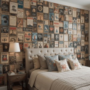 Stunning-Bedroom-Accent-Wall-Ideas-with-Vintage-Book-Covers.