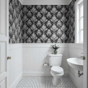 Stunning-Black-and-White-Bathroom-with-Black-and-White-Wallpaper