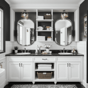 Stunning-Black-and-White-Bathroom-with-Functional-Storage-Solutions