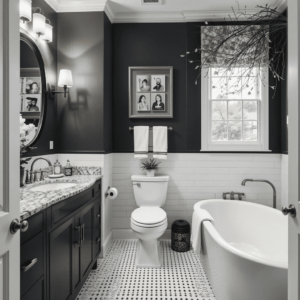 Stunning-Black-and-White-Bathroom-with-Personalized-Touches.