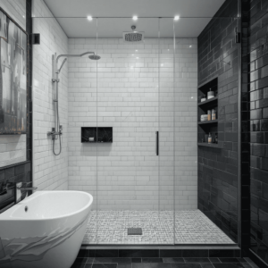 Stunning-Black-and-White-Bathroom-with-Sleek-Shower-Designs.