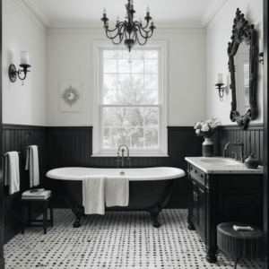 Stunning-Black-and-White-Bathroom-with-Vintage-Charm