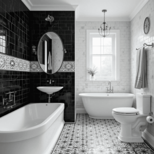 Stunning-Black-and-White-Bathroom-with-Vintage-Tile-Designs