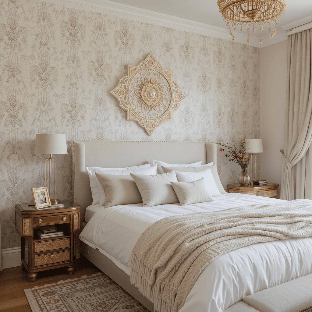 Stunning-Neutral-Boho-Bedrooms-with-Boho-Inspired-Wallpaper