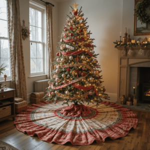 Vintage-Christmas-Aesthetic-Ideas-with-Vintage-Tree-Skirts.